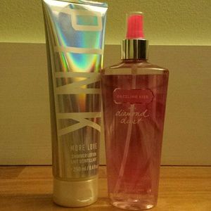 PINK shimmer body lotion and dazzling kiss spray