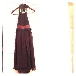 BCBG Brown chiffon dress, banded waist, halter top
