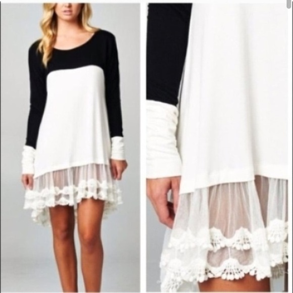 Dresses & Skirts - Color Block Lace Hem Comfy Shirt Dress
