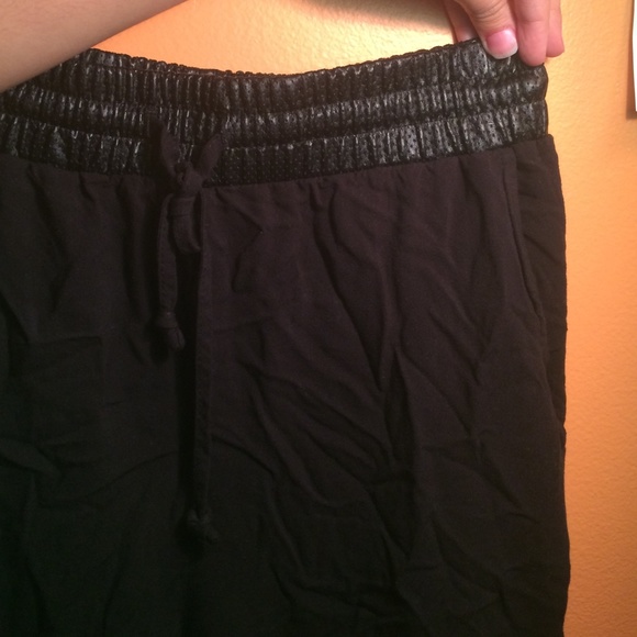 high waist leather mesh joggers