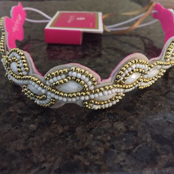 Lilly Pulitzer pink and white beaded head band
