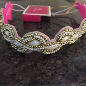 Lilly Pulitzer pink and white beaded head band