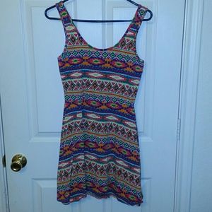 Multi-color print skater dress