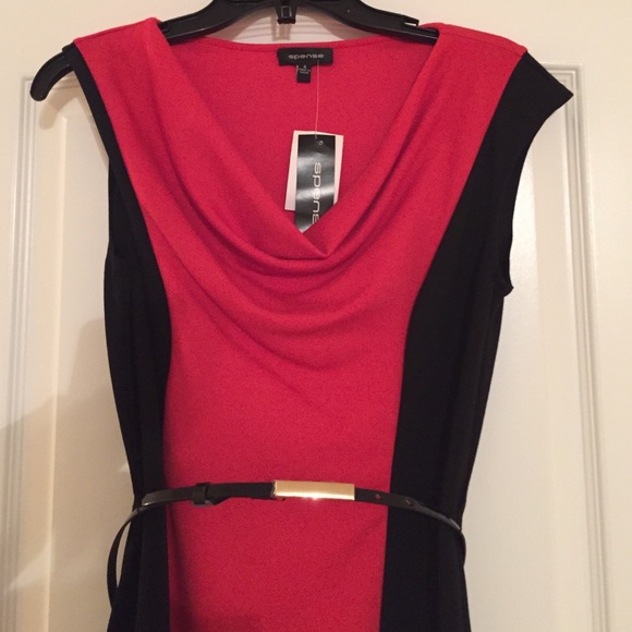Red and black belted dress