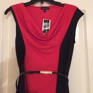 Red and black belted dress