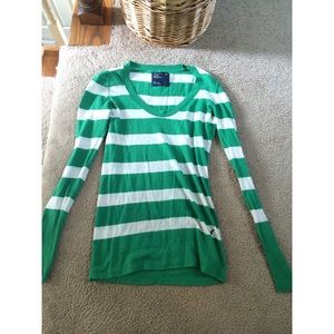 Green & white striped sweater💚
