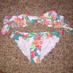 Floral strapless top and bottom swimsuit