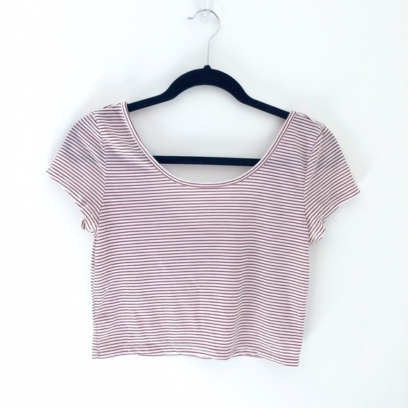SOLD: Striped white and maroon crop top - Picture 1 of 1