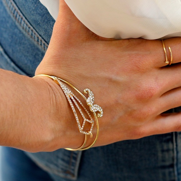 Gold Rhinestone Mustache Bangle - Picture 2 of 2