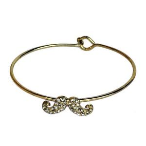 Gold Rhinestone Mustache Bangle