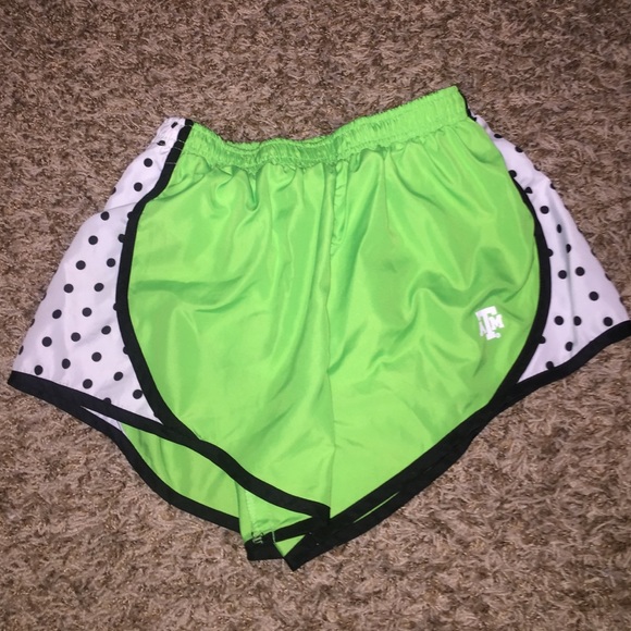 Lime green and black/white polka dots shorts