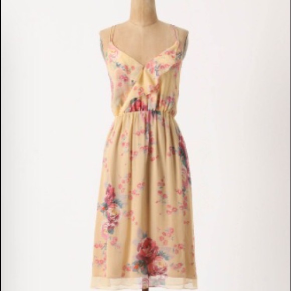 Anthropologie yellow floral ruffle dress