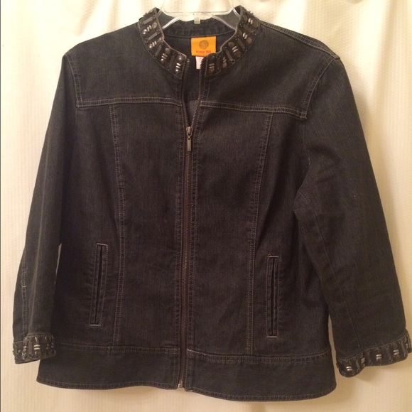 RUBY RD.  DENIEM JACKET W/STUDS ON COLLAR & SLEEVE