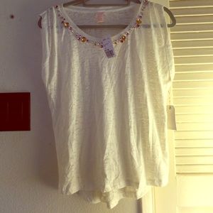 Embellished cream tee