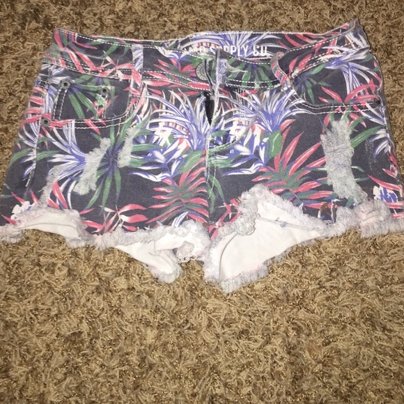 Red blue green blue jean shorts