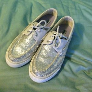 Silver sparkly Sperry