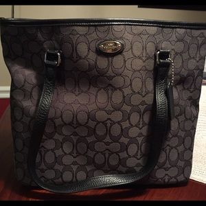 Coach Signature Jacquard Leather Tote with Top Zip