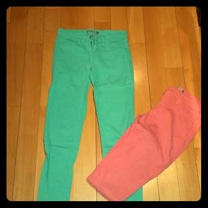 Just USA paste mint & coral skinny stretch jeans