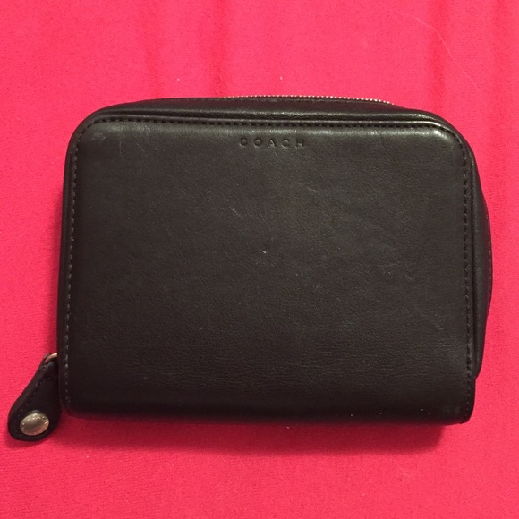 Coach zip around organizer wallet black leather