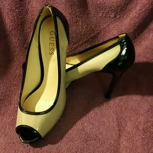 Guess Tan and Black Peep-toe Pump