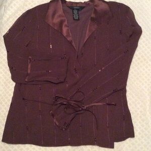 Burgundy blouse sequence trim