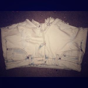 Distressed denim shorts