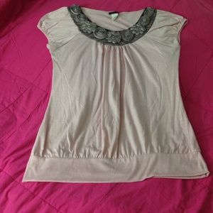 Blush Pink Top W/ Design Neckline