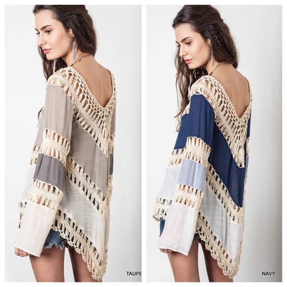 Bohemian Boho Crochet Lace Fringe Blouse - Picture 3 of 4