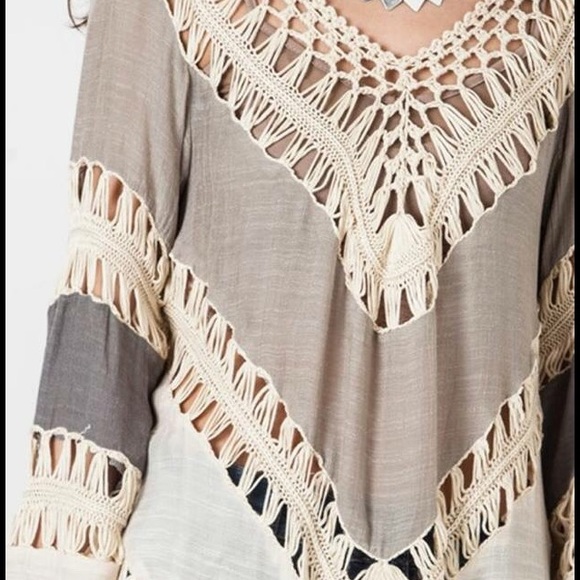 Bohemian Boho Crochet Lace Fringe Blouse - Picture 4 of 4