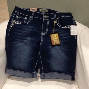Blue Jean Shorts with Rhine Stones