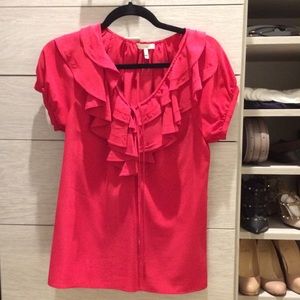 JOIE Red Silk Ruffle Blouse Top XS