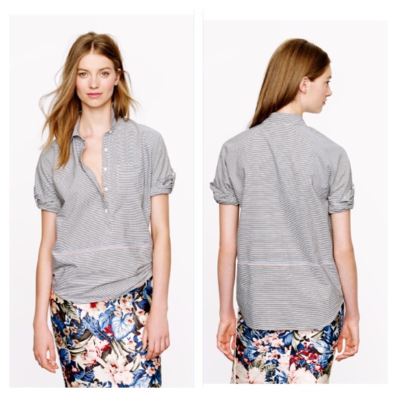 J. Crew Boyfriend Popover in Placed Stripe