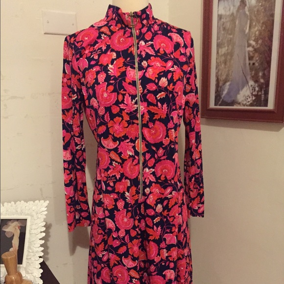 Late 60s mock neck floral dress