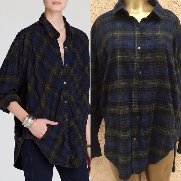 Free People Tops - FREE PEOPLE FLANNEL OVERSIZED TOP SHIRT DRESS SZ L