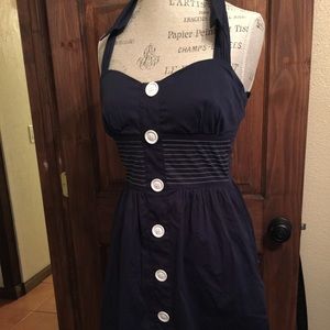 Navy blue knee length halter dress