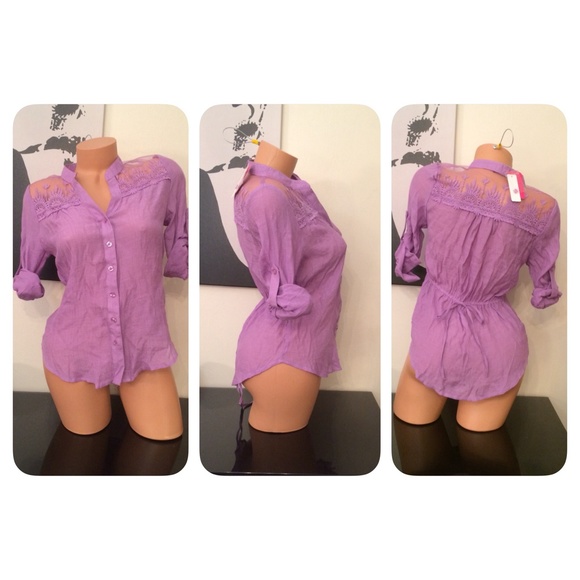 Tops - Lavender Woven Embroidered Mesh Boho Top