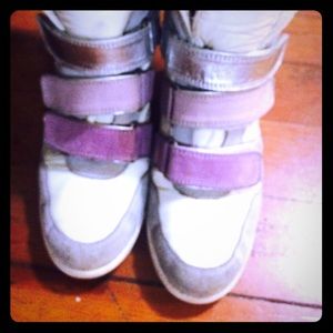 Metallic and pastel Velcro wedge sneakers size 37