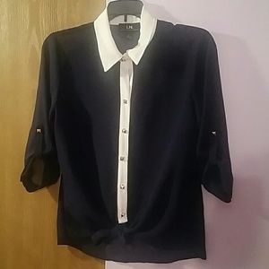 Tied Front - Sheer Blouse with Gold Stud Buttons