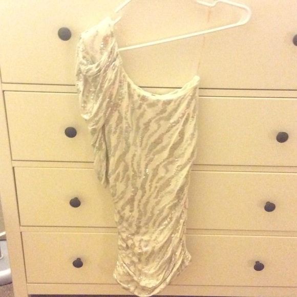 Silver and white zebra striped body con dress