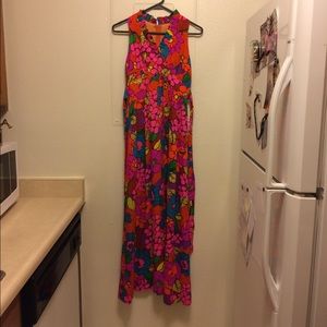 1960s vintage Psychedelic floral maxi dress xs s