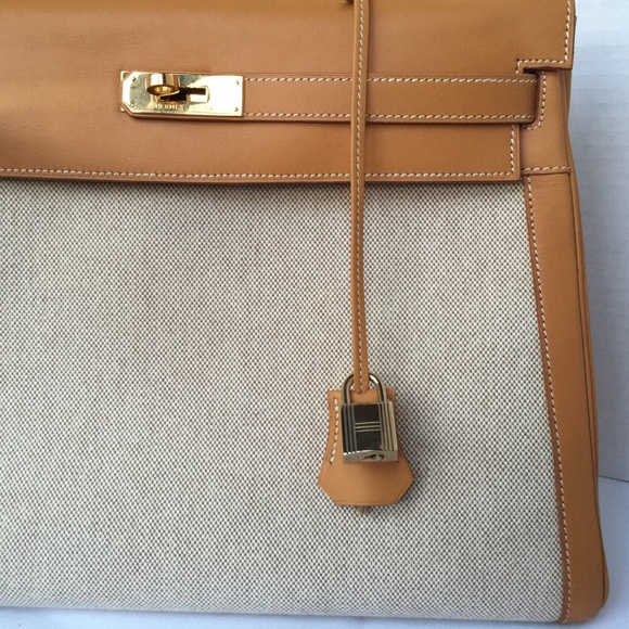 💐Hermes Kelly Vache Naturelle & Toile Sellier 35 - Picture 2 of 4