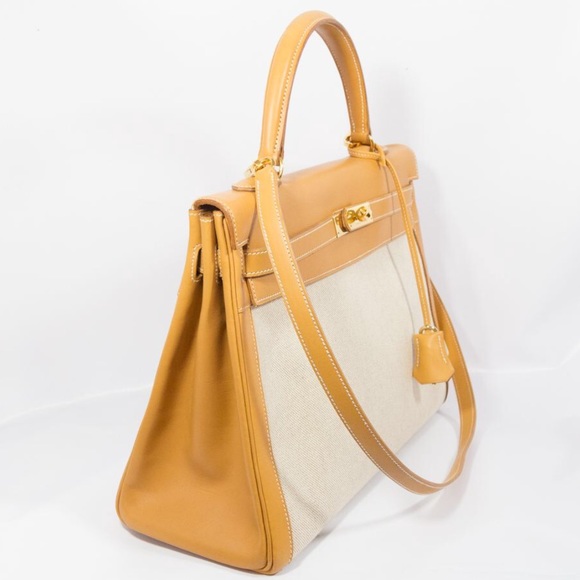 💐Hermes Kelly Vache Naturelle & Toile Sellier 35 - Picture 3 of 4