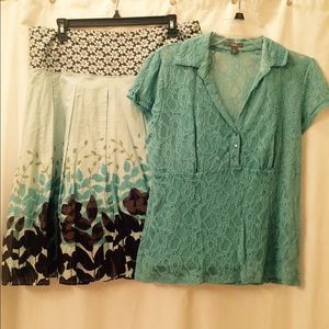 APT 9  2 PEICE  TEAL TOP N PRINTED SKIRT-14 TOP-LG