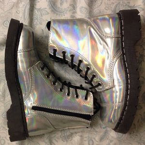 T.U.K IRIDESCENT HOLOGRAPHIC ANARCHIC COMBAT BOOTS