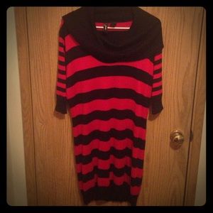 Red & Black Shawl Collar Sweater Dress