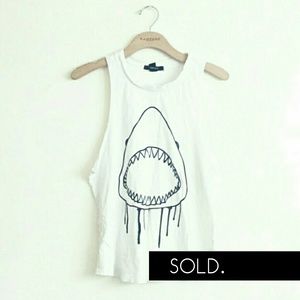 Shark Attack White Muscle Tee Tank