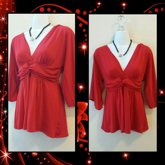 NWOT- Flowing red V-neck w. bell sleeve
