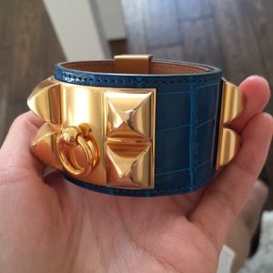 Sold! Hermes CDC RARE blue Izmir crocodile PM gold