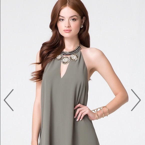 Bebe olive swing dress with embellished neckline
