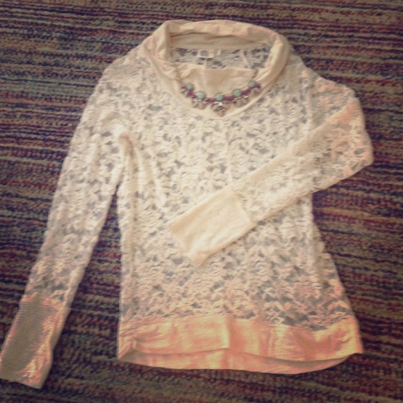 Anthropologie long sleeve lace boat neck top